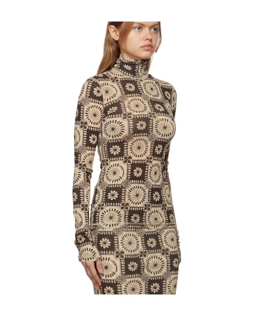 Nanushka Brown & Beige Harri Tile Print Turtleneck In Nude
