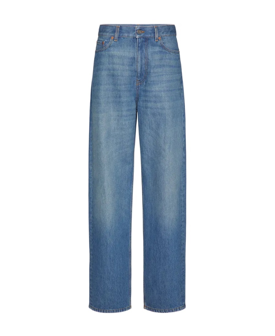 Valentino High-rise Denim Wide-leg Pants In Blue