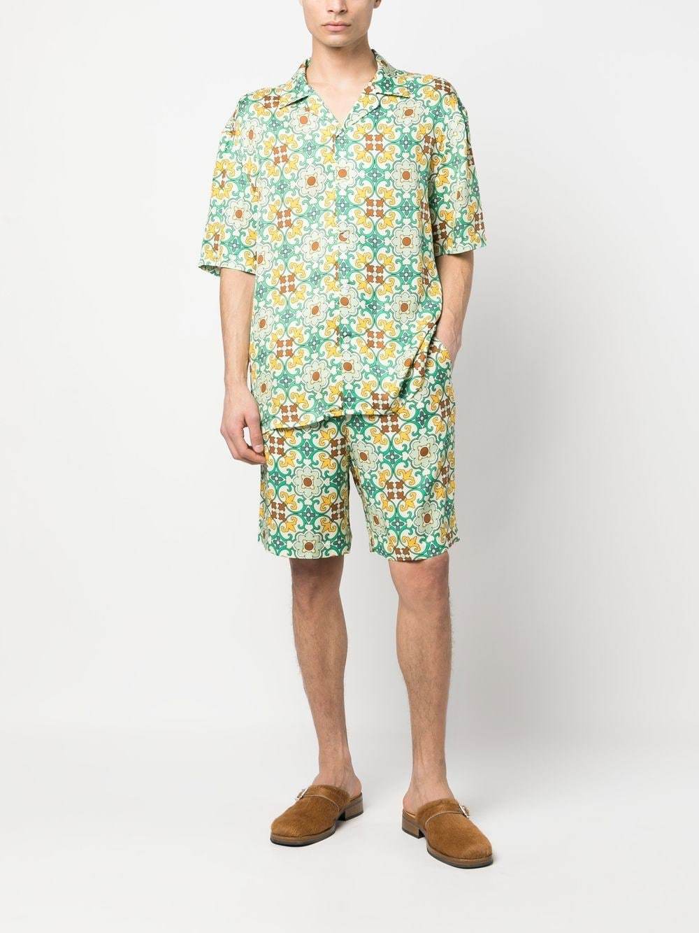 Drôle De Monsieur Multicolor Shorts Faïence With Graphic Print All-over In Green