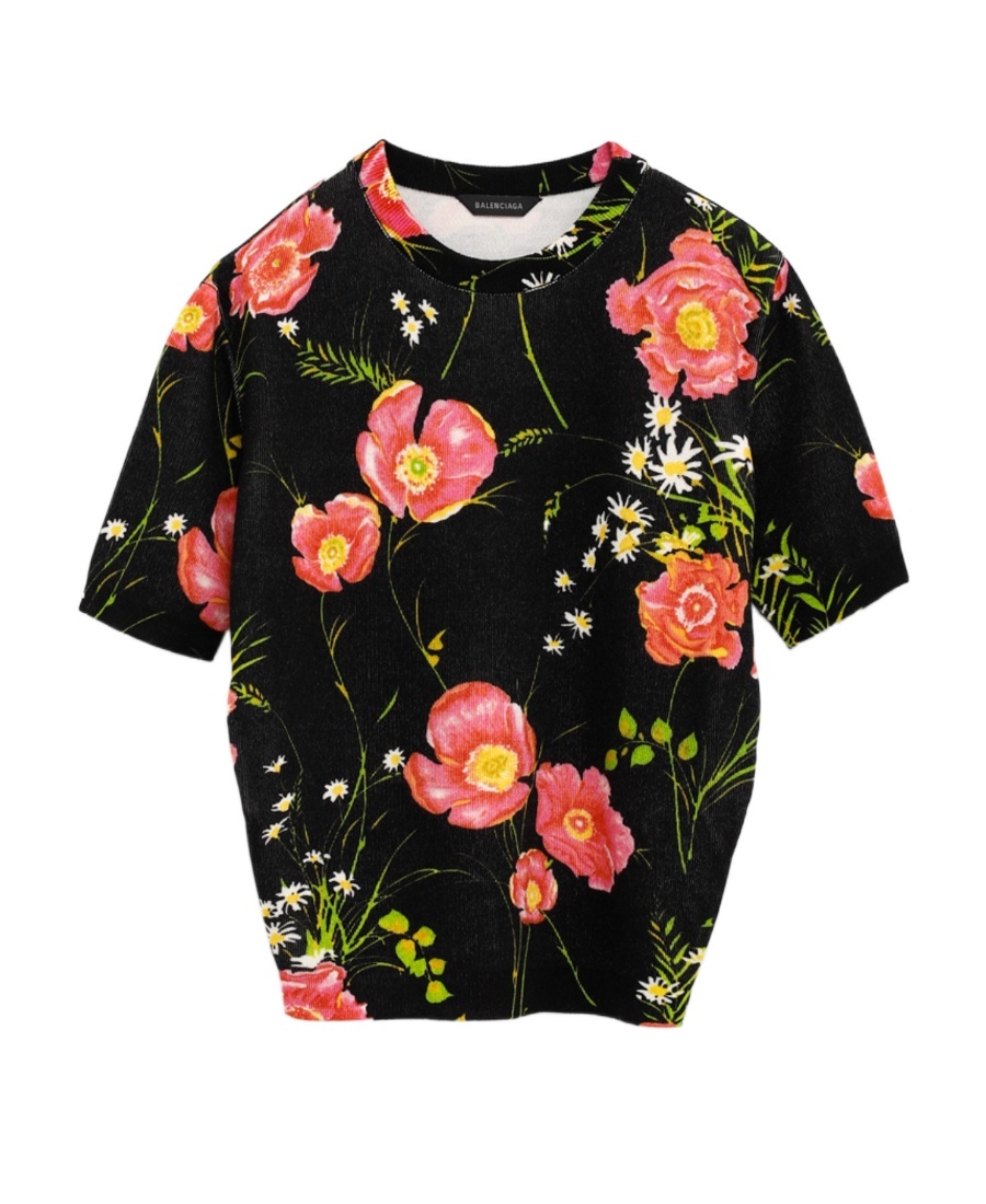 Balenciaga Floral-print Knitted Top In Black