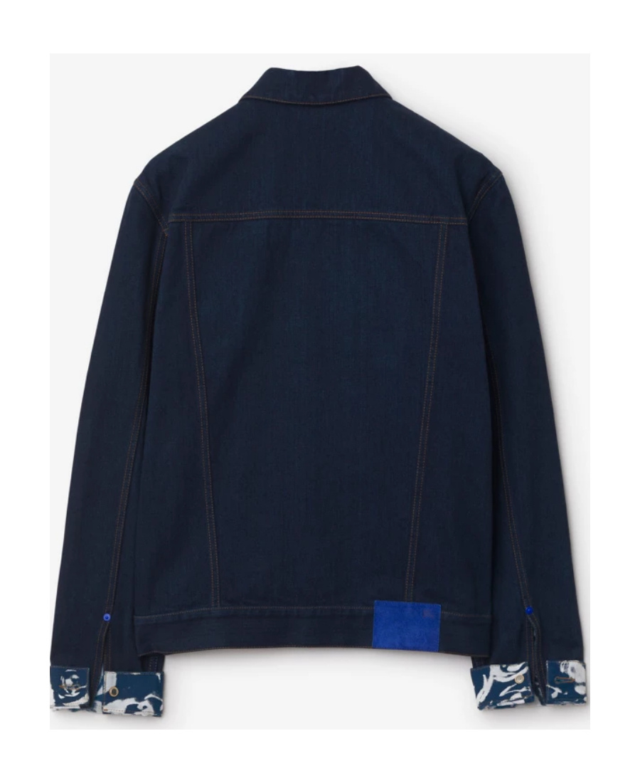 Burberry Denim Jacket With Chest Pockets And Contrast Stitching In Blue