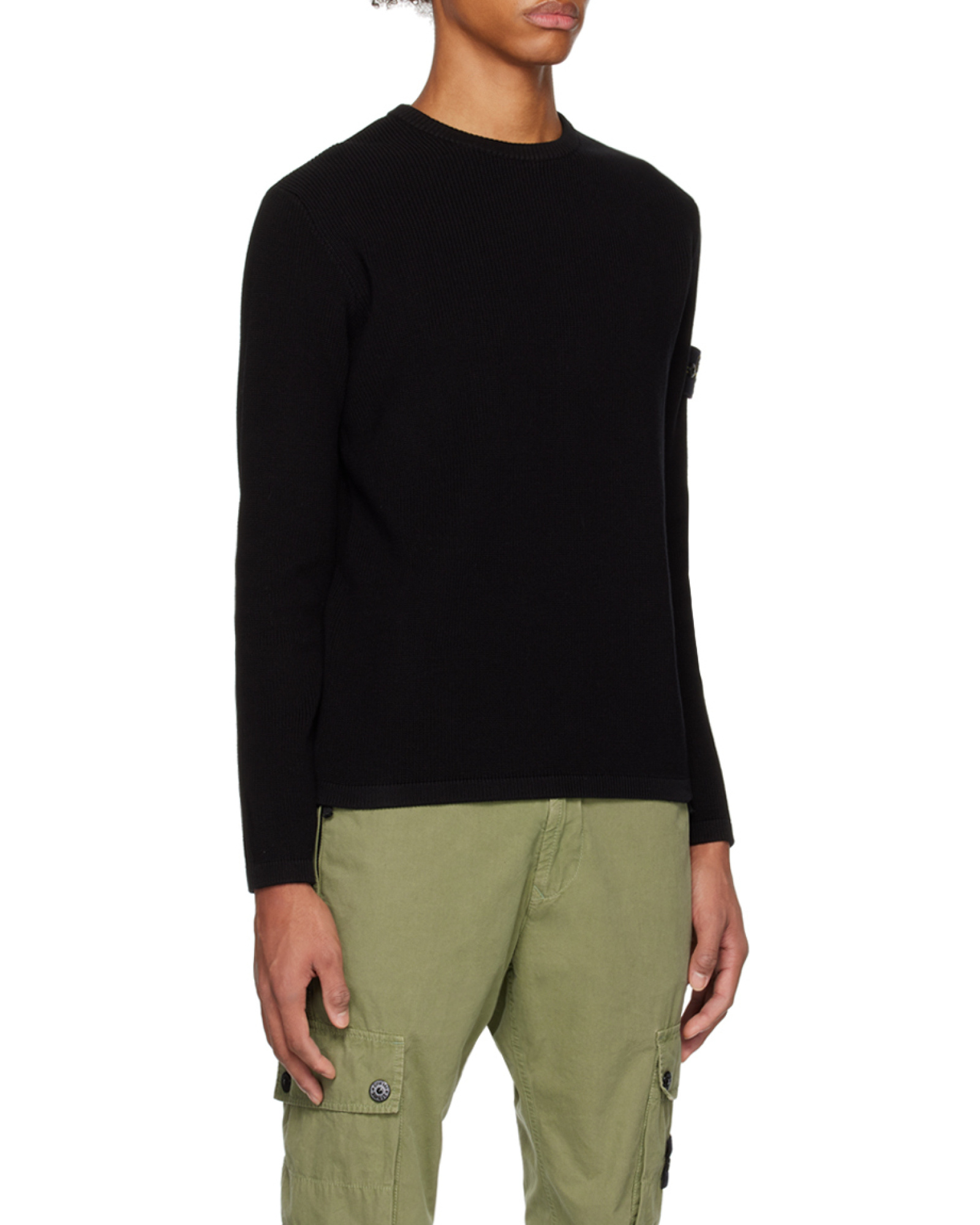 Shop Stone Island Logo-patch Chunky-knit Jumper In Black
