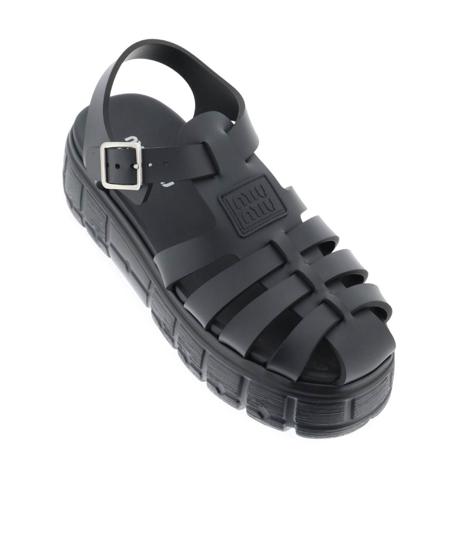 Miu Miu Logo-embossed Chunky Caged Sandals In Black