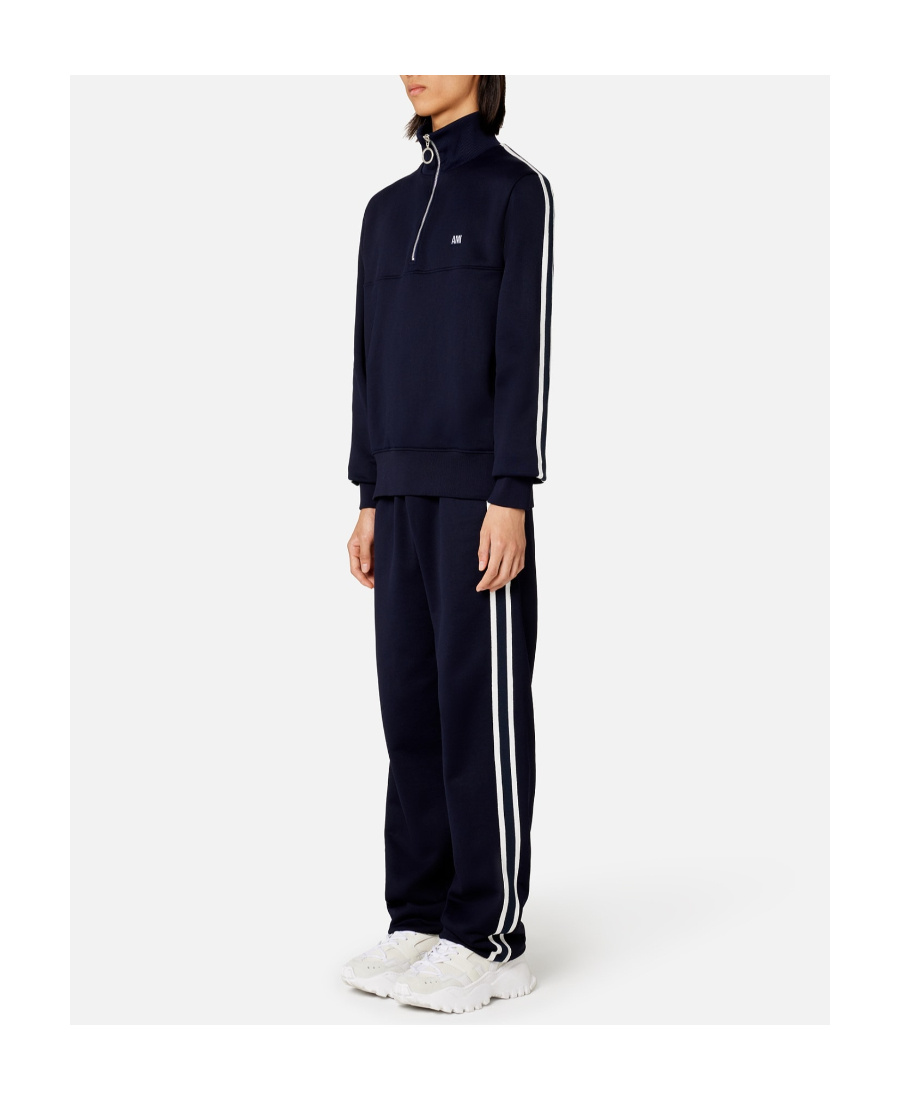 Ami Alexandre Mattiussi Striped Short-zip Pullover Sweatshirt In Black