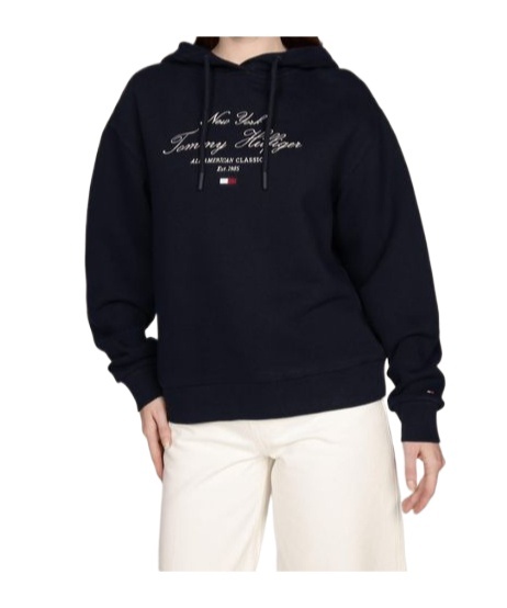 Tommy Hilfiger Long-sleeved Hooded Sweatshirt In Black