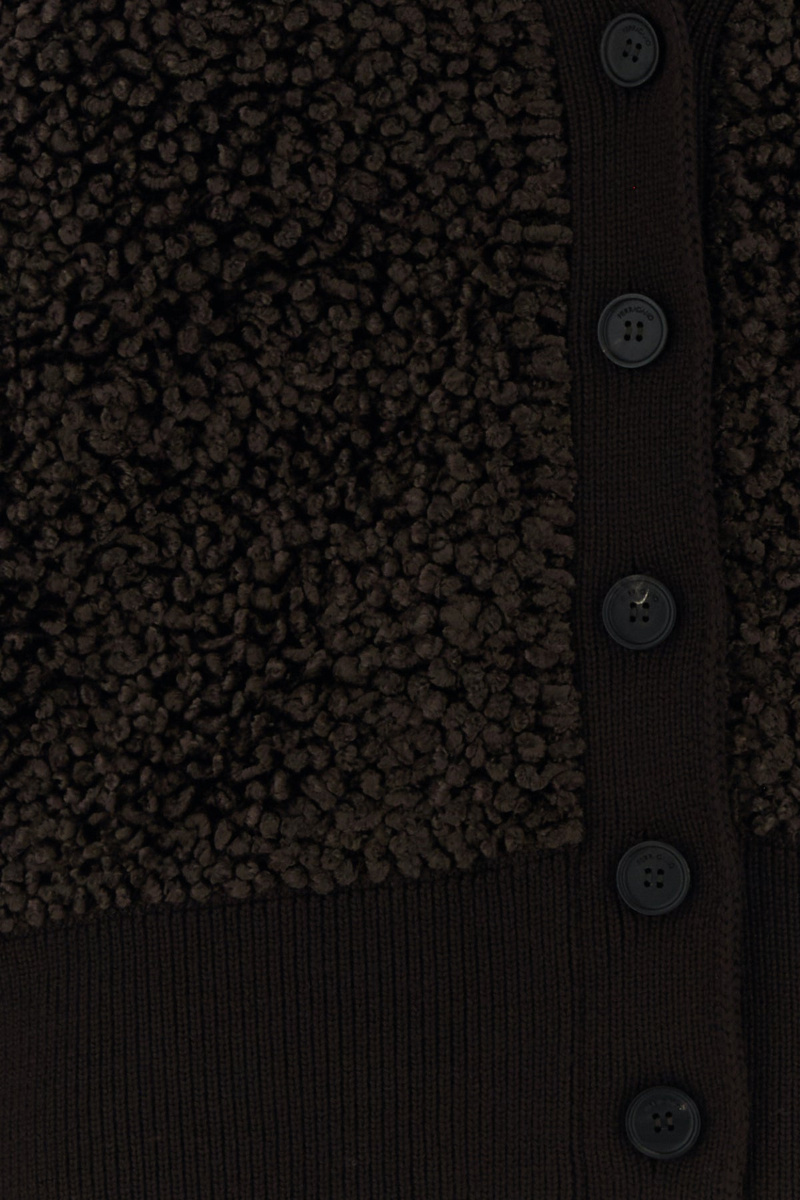 Ferragamo Textured Knit Cardigan With Ribbed Cuffs And Hem In Brown