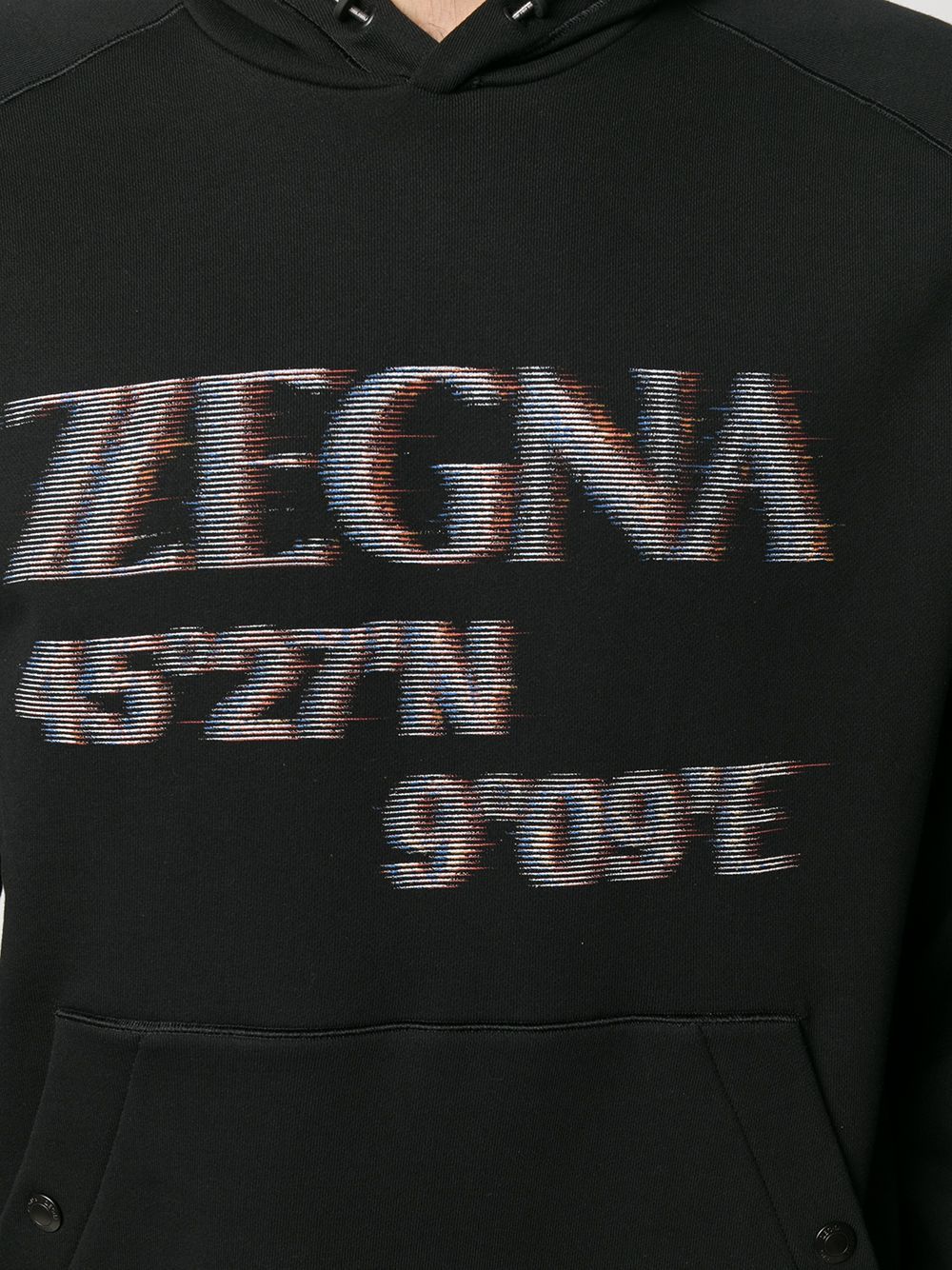 Zegna Logo Long-sleeved Printed Hooded Sweater In Black
