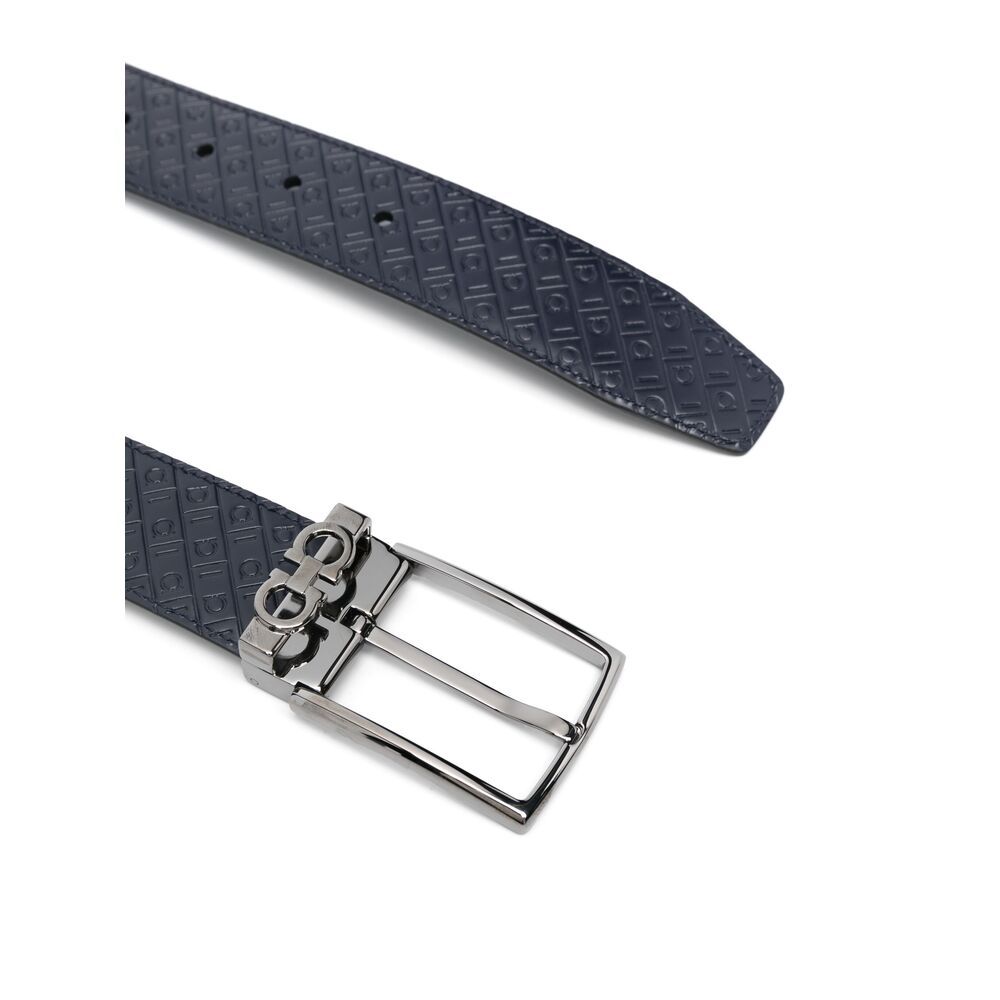 Ferragamo Square Anim Midnight Dark Blue Belt In Black