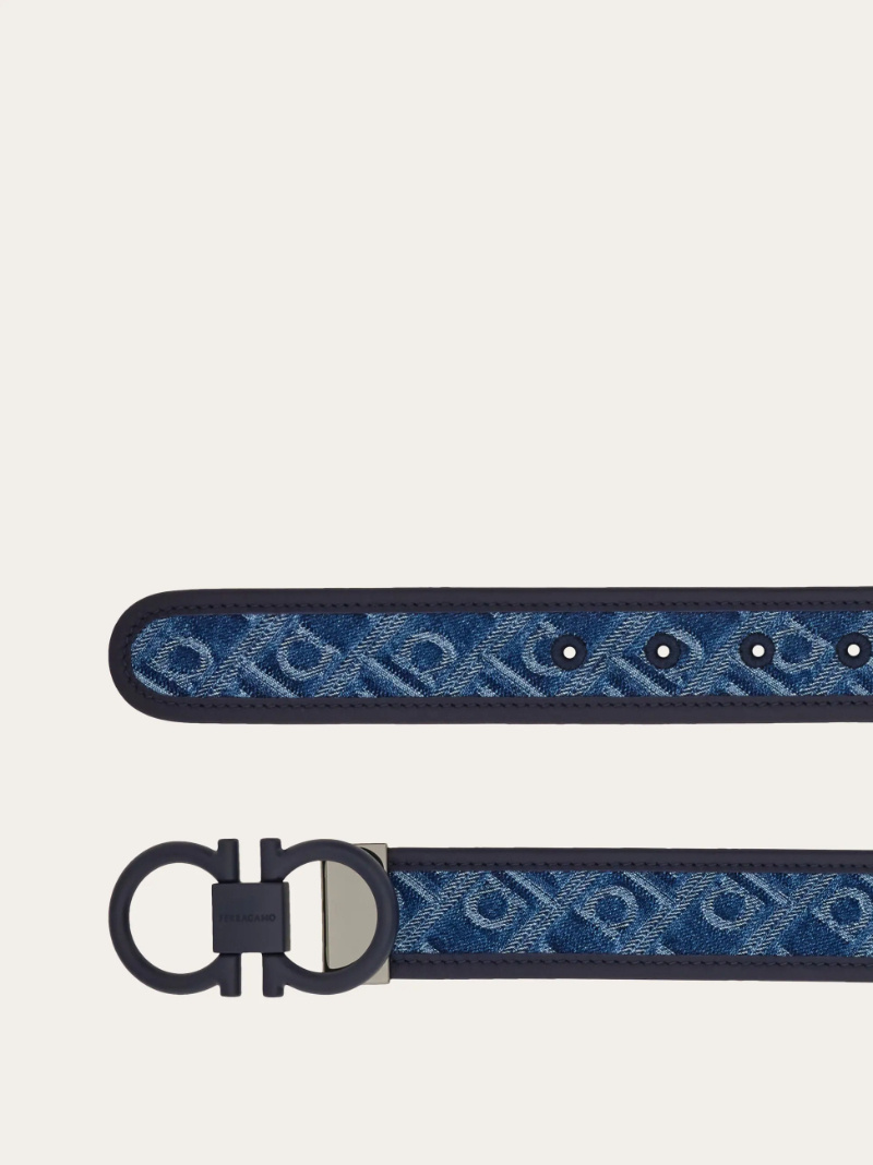 Ferragamo Monogram Adjustable Belt In Blue
