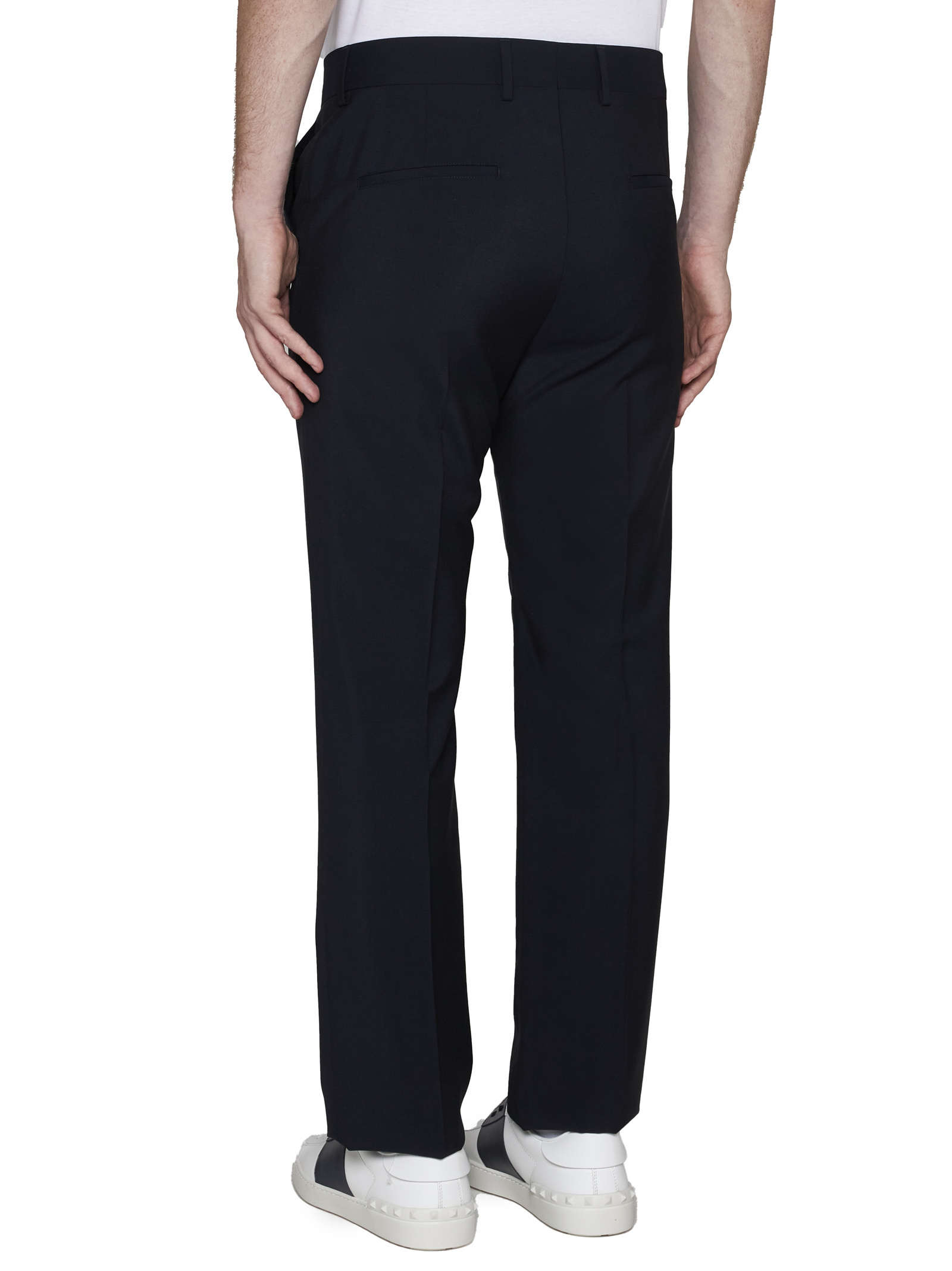 Valentino Wool-mohair Drawstring Straight Trousers In Black
