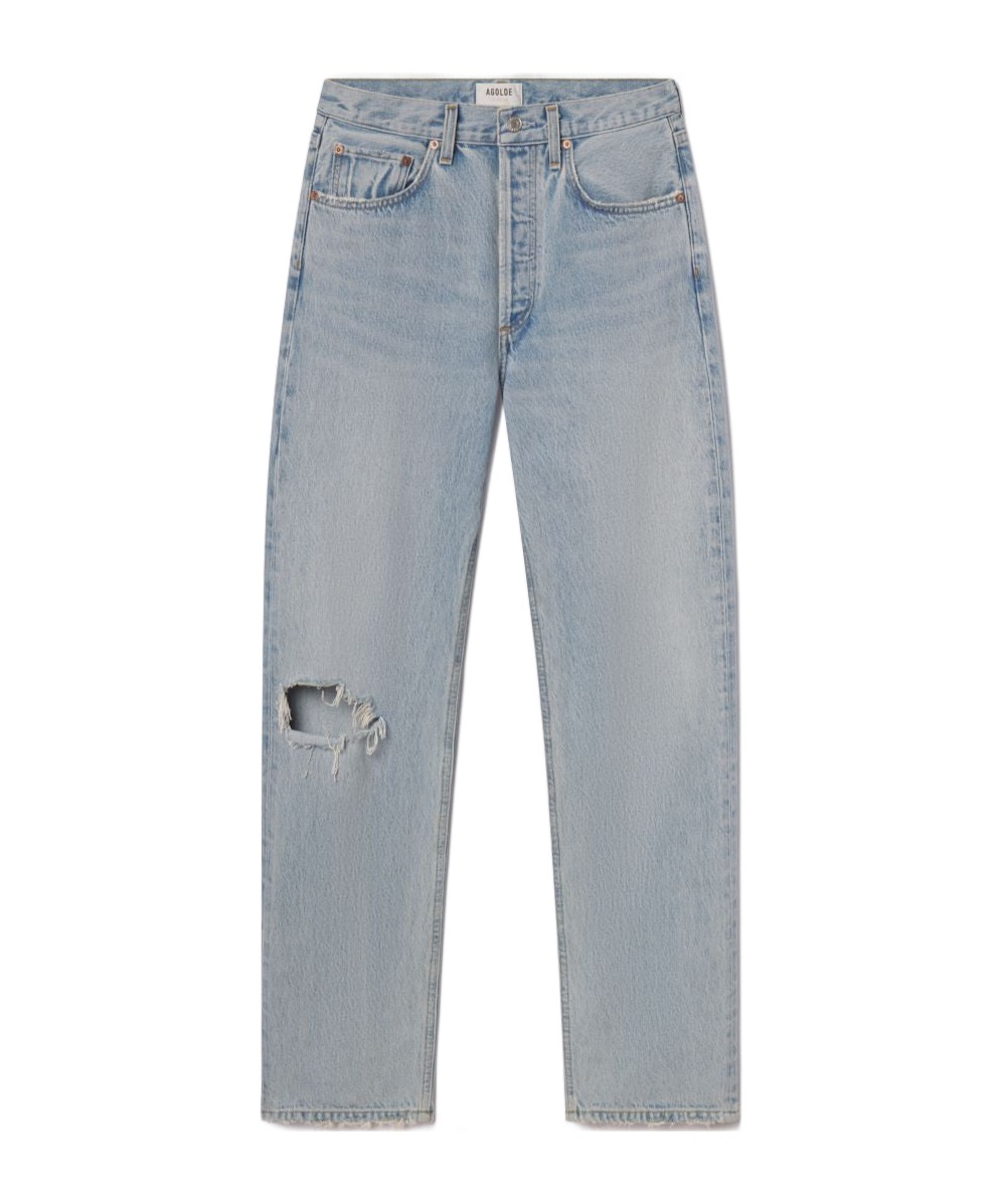 Agolde Kelly Distressed High-rise Straight-leg Jeans In Blue