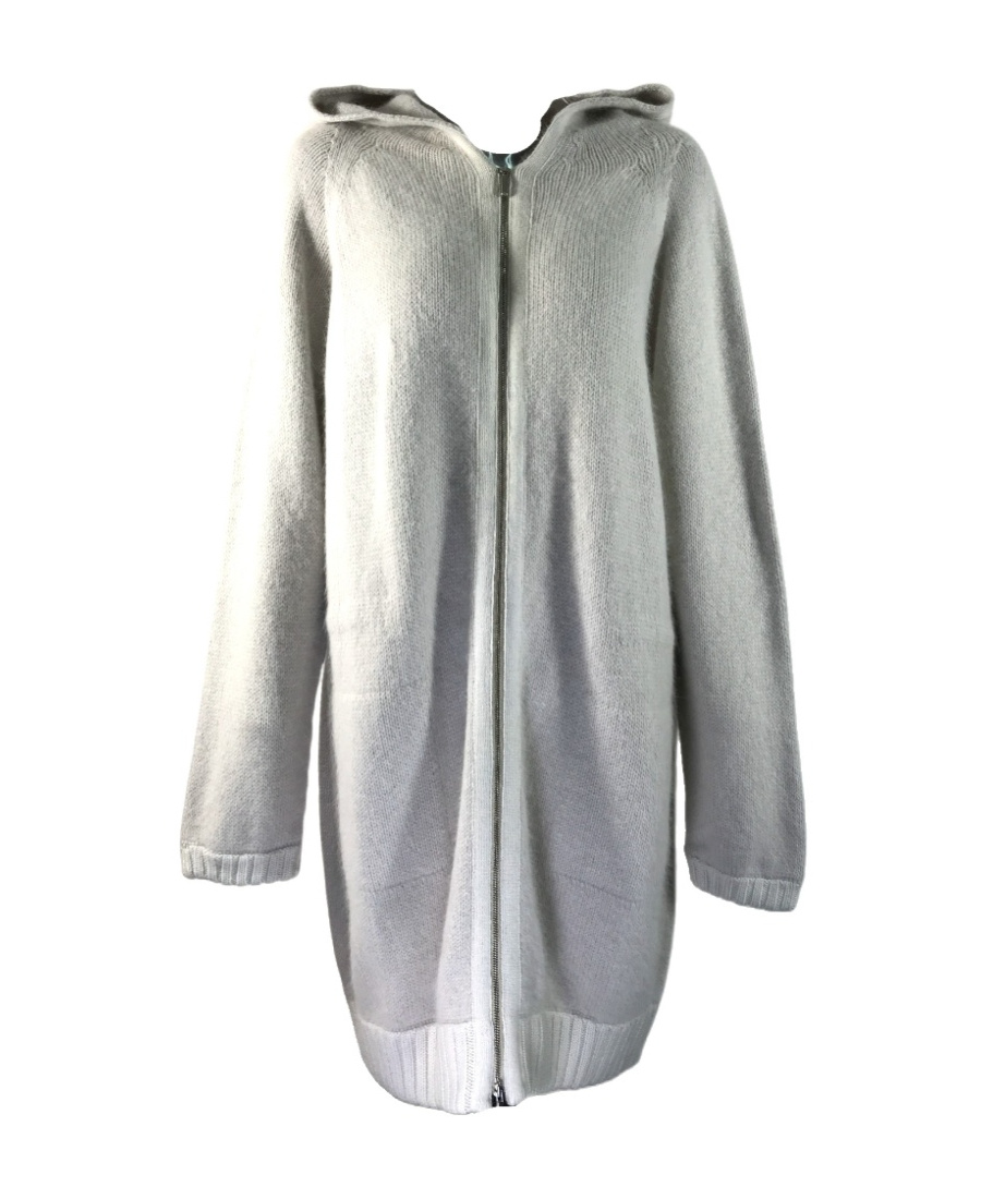 Max Mara Long Sleeved Hooded Knitted Cardigan In Gray