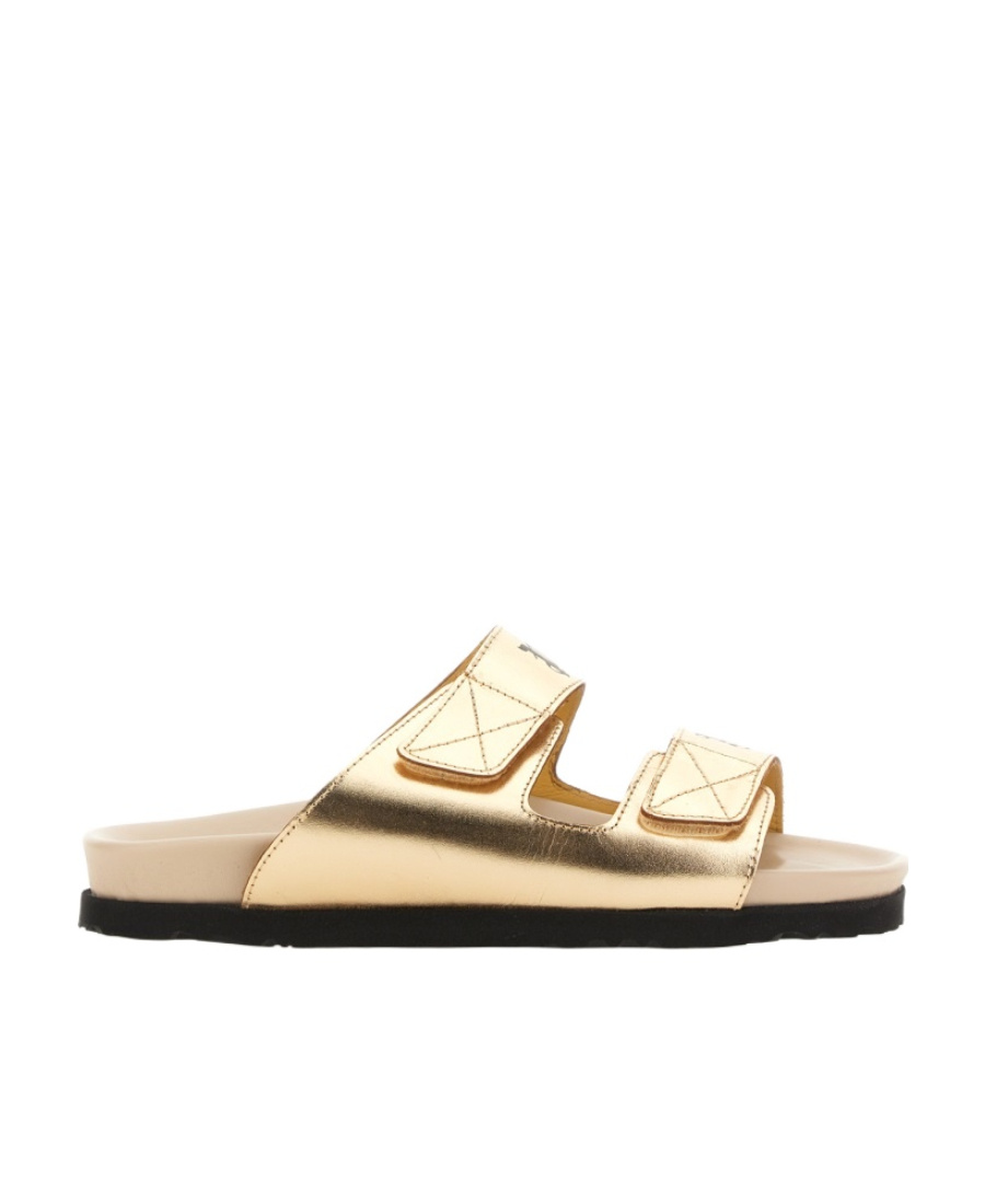 Palm Angels Logo-print Leather Slides In Nude