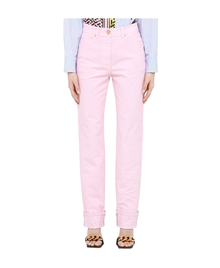 Versace High-waisted Straight Trousers In Pink