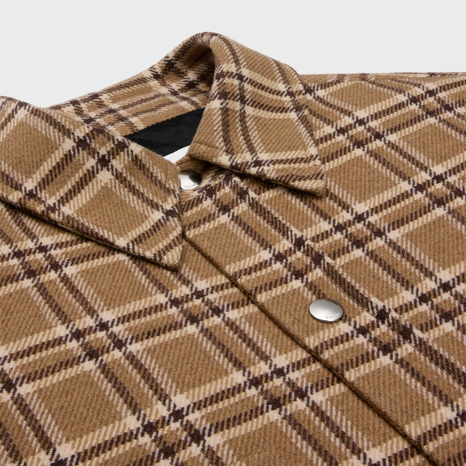 Celine Checked Wool Coat In Green