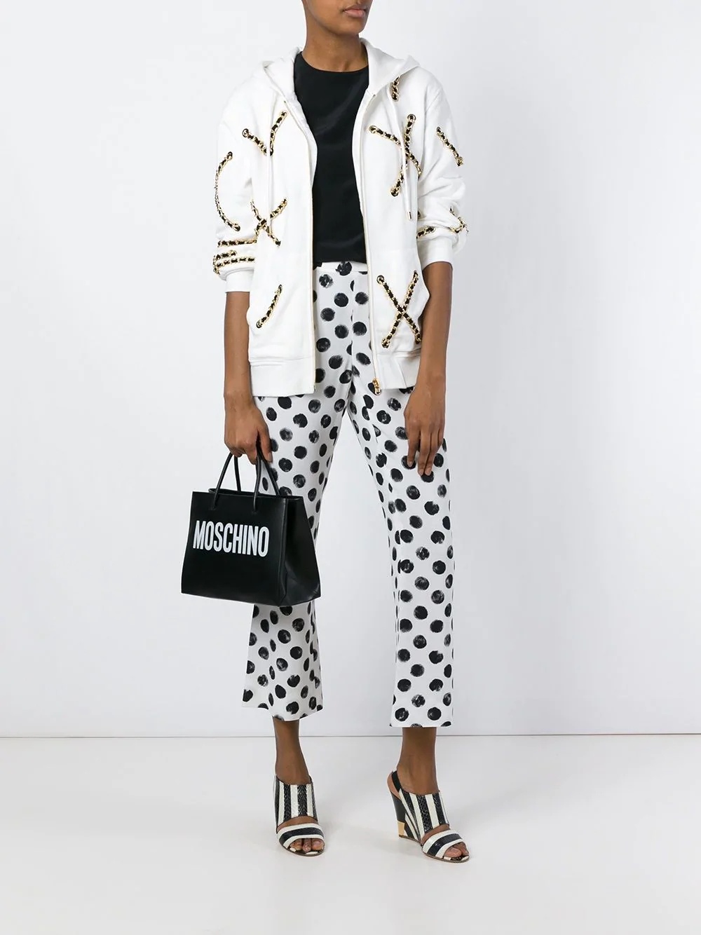 Moschino Logo Print Square Tote In Black