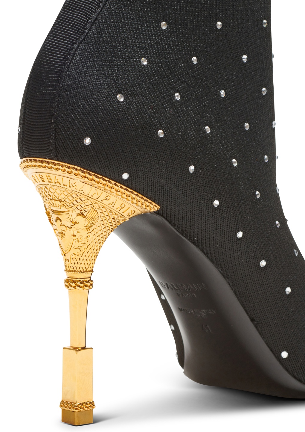 Shop Balmain Moneta Rhinestoned Knit Ankle Boots In Black