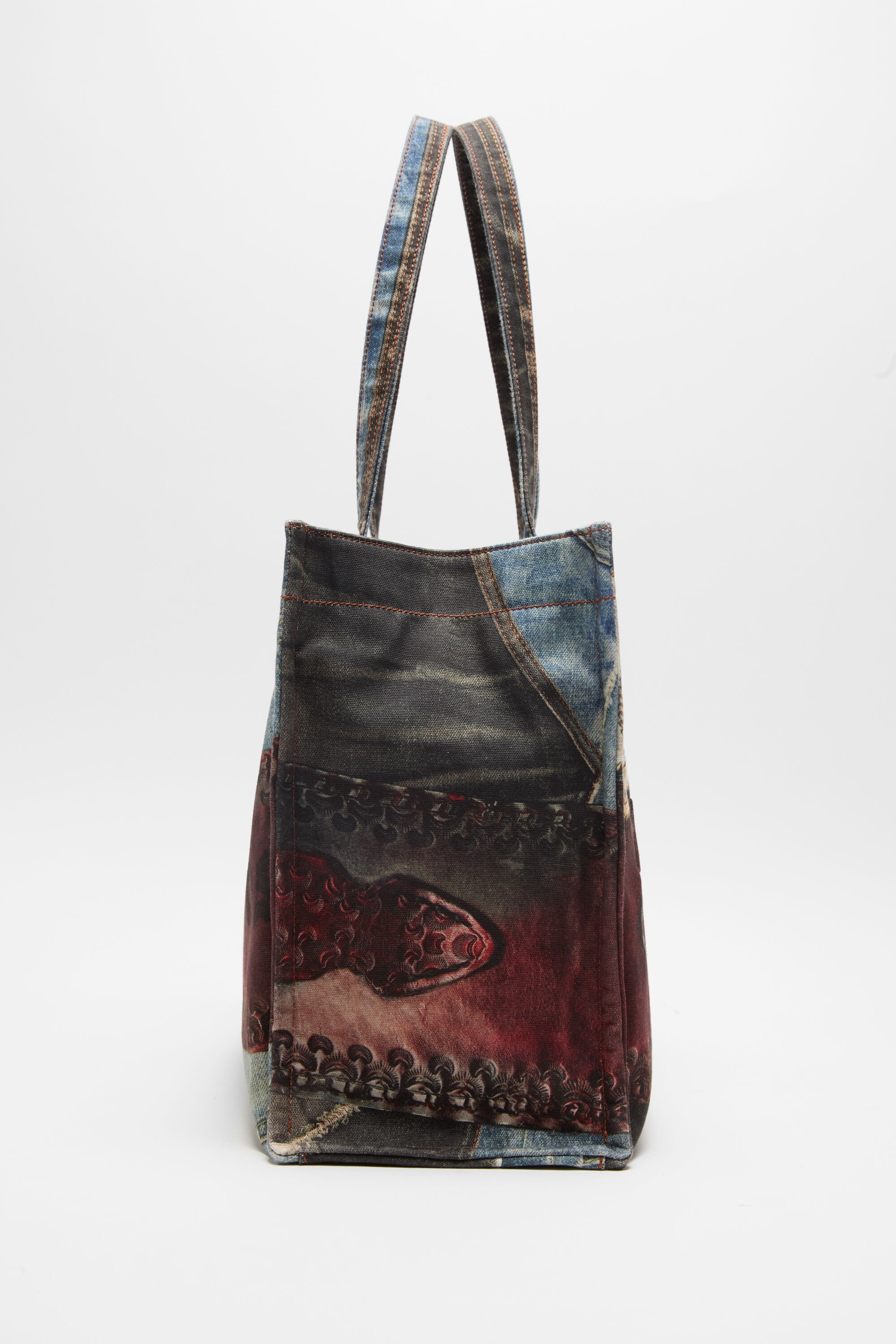 Acne Studios Denim-patch Heart Tote Bag In Multi