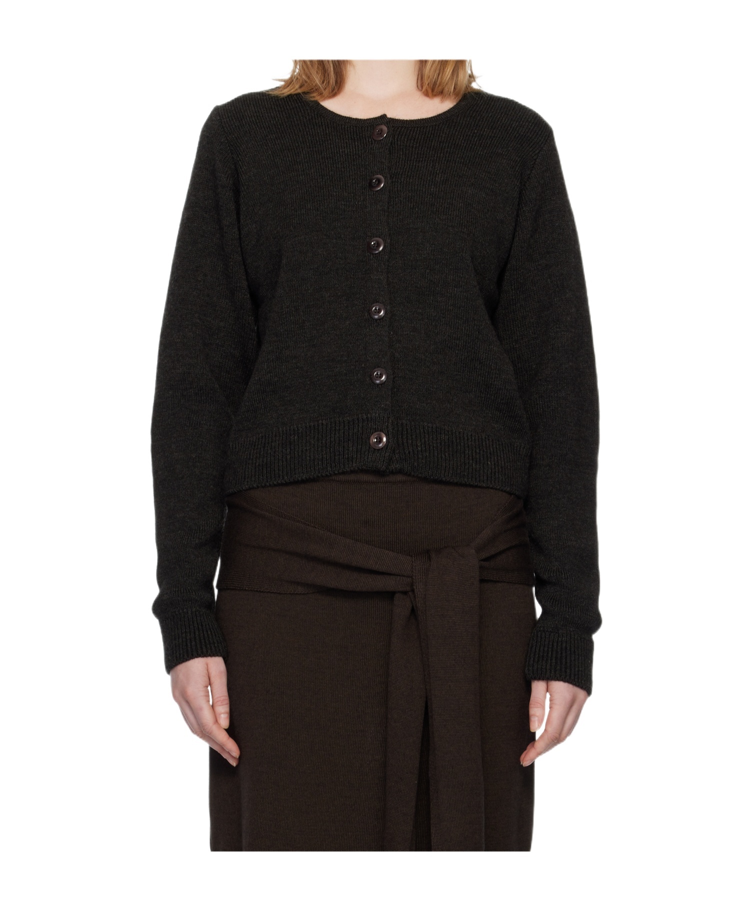 Lemaire Crew Neck Knitwear Long Sleeve Ribbed Style In Brown