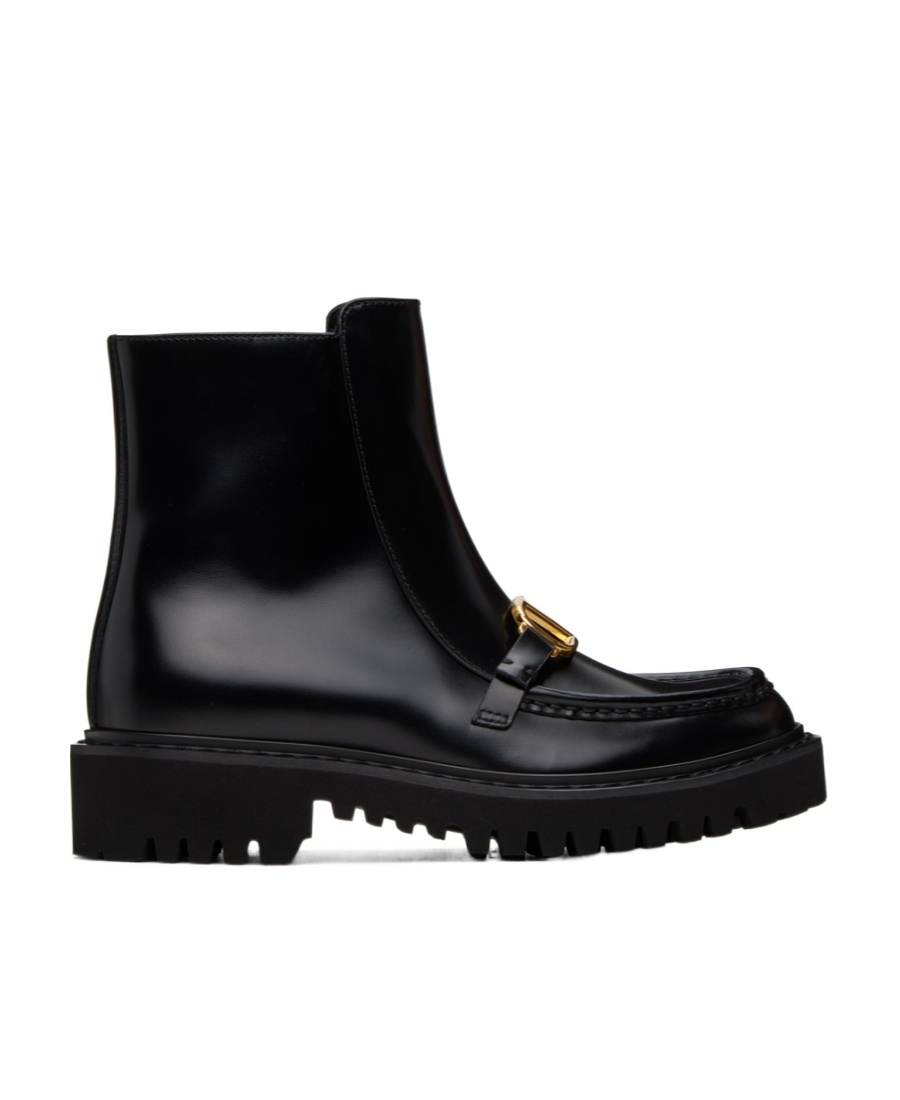Valentino Garavani Vlogo Leather Flat Boots In Black