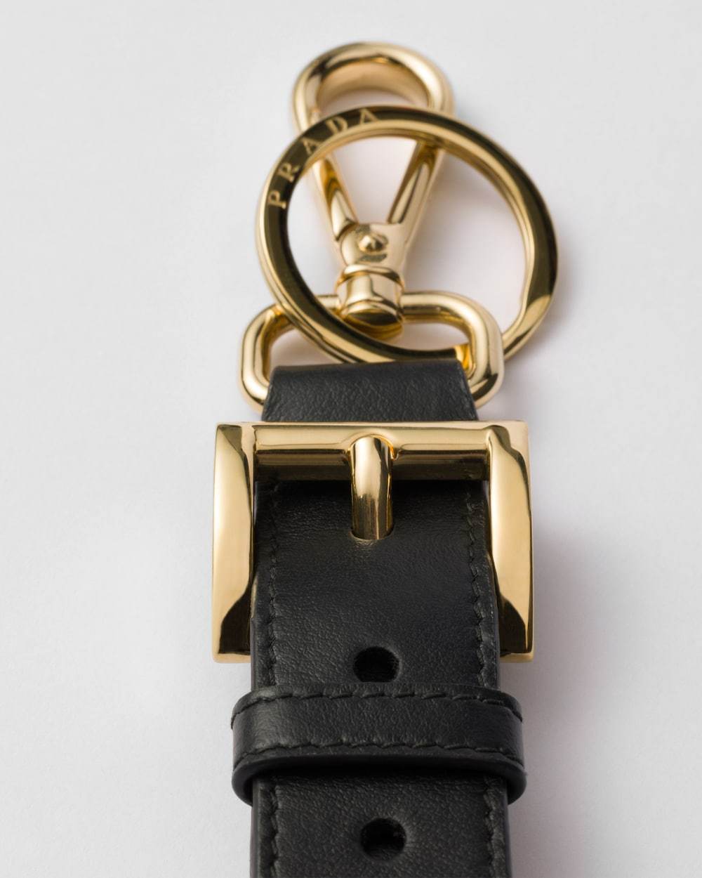 Prada Leather Key Ring In Schwarz