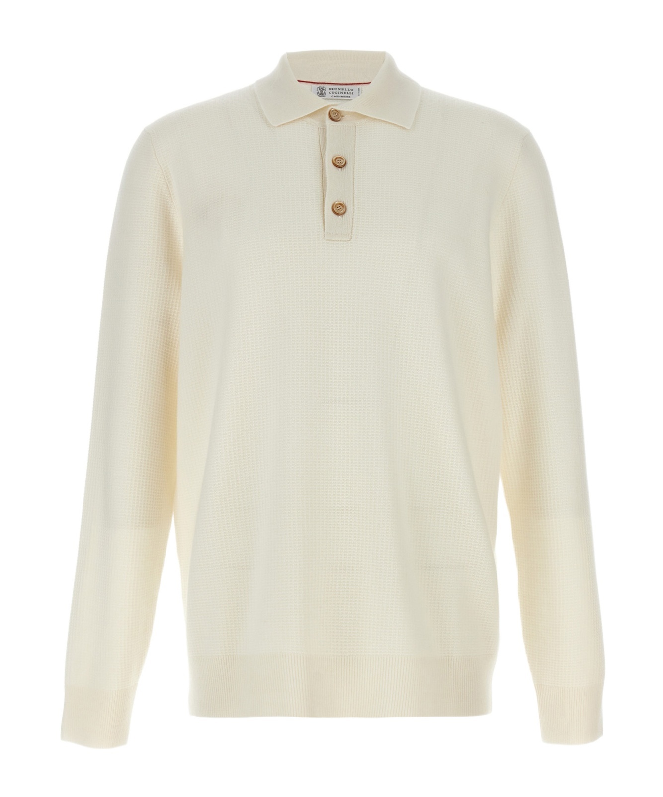 Brunello Cucinelli Long Sleeves Cashmere Polo Sweater In White
