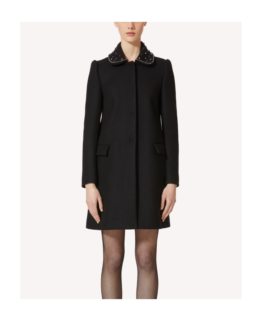 Red Valentino Water Drill Decorated Wool Cashmere Coat In Black
