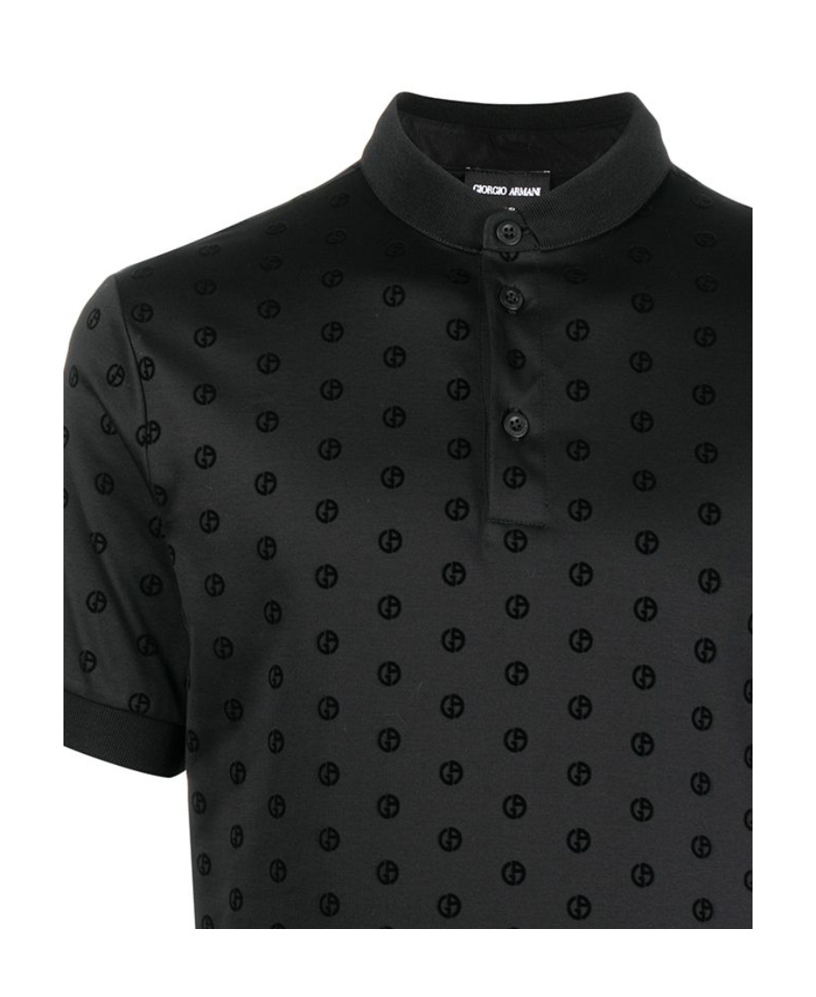 Giorgio Armani Monogram Patterned Shortsleeved Polo Shirt In Black