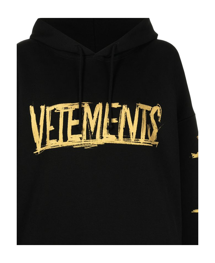 Vetements Black Logo Printed Hooded Sweater In Black
