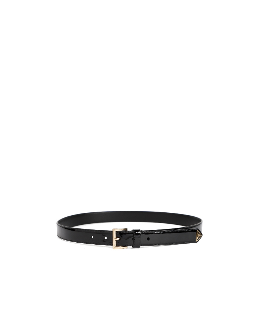 Prada Logo-plaque Patent Leather Belt In Black