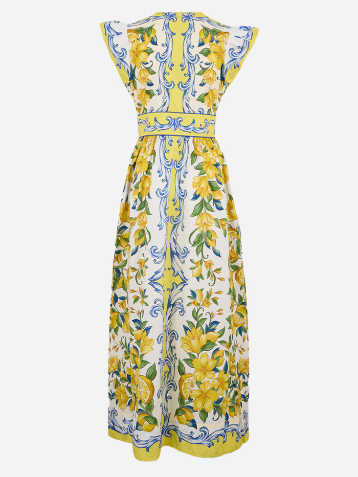Farm Rio Sicily Scarf Print Cotton Maxi Dress In Multi