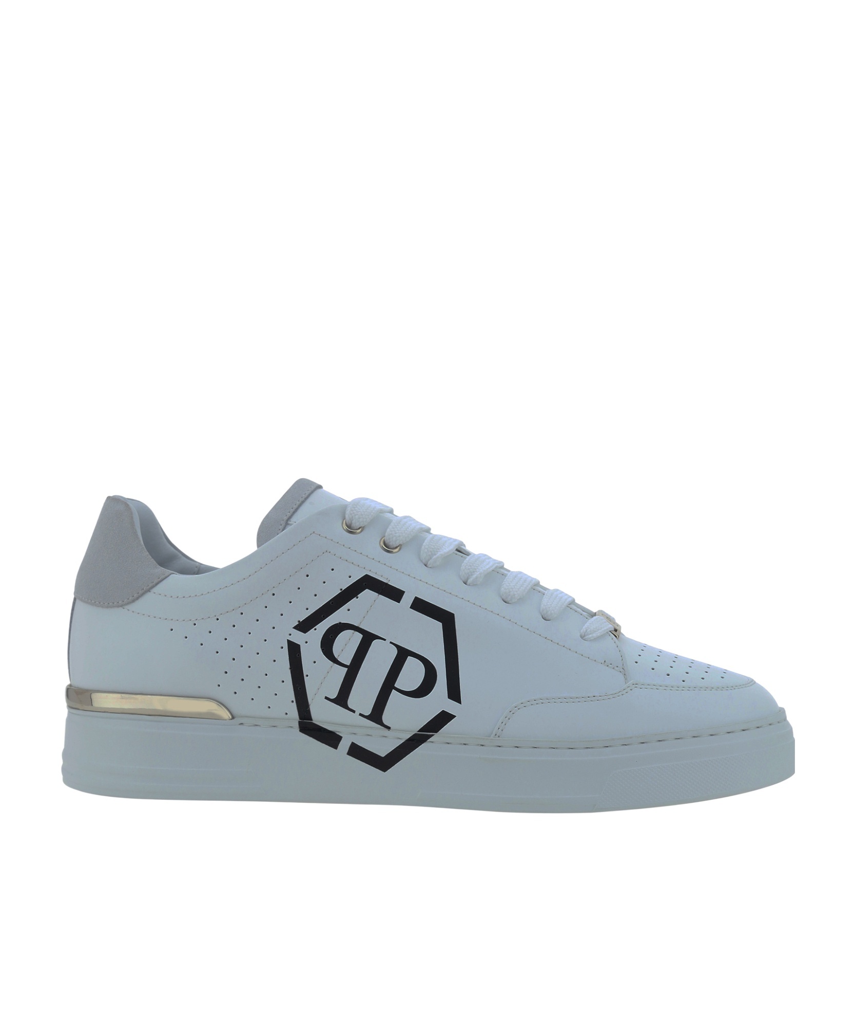 Philipp Plein Hexagon Leather Sneakers In Gray