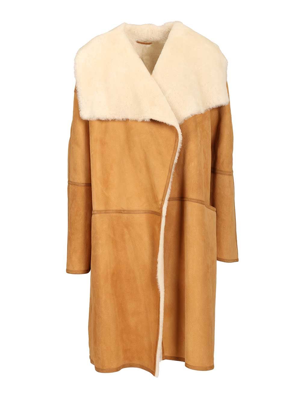Totême Draped Leather Coat In Brown