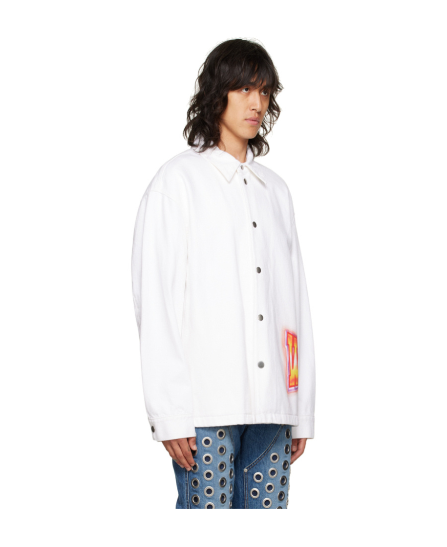 We11 Done Logo-printed Denim Jacket In White