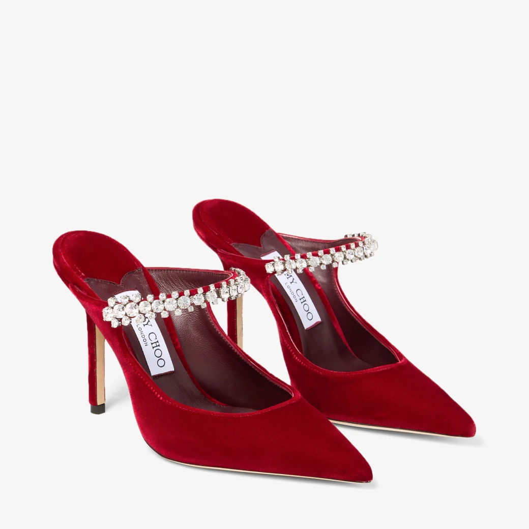 Jimmy Choo 100mm Bing Embellished Velvet Mule Pumps In Red