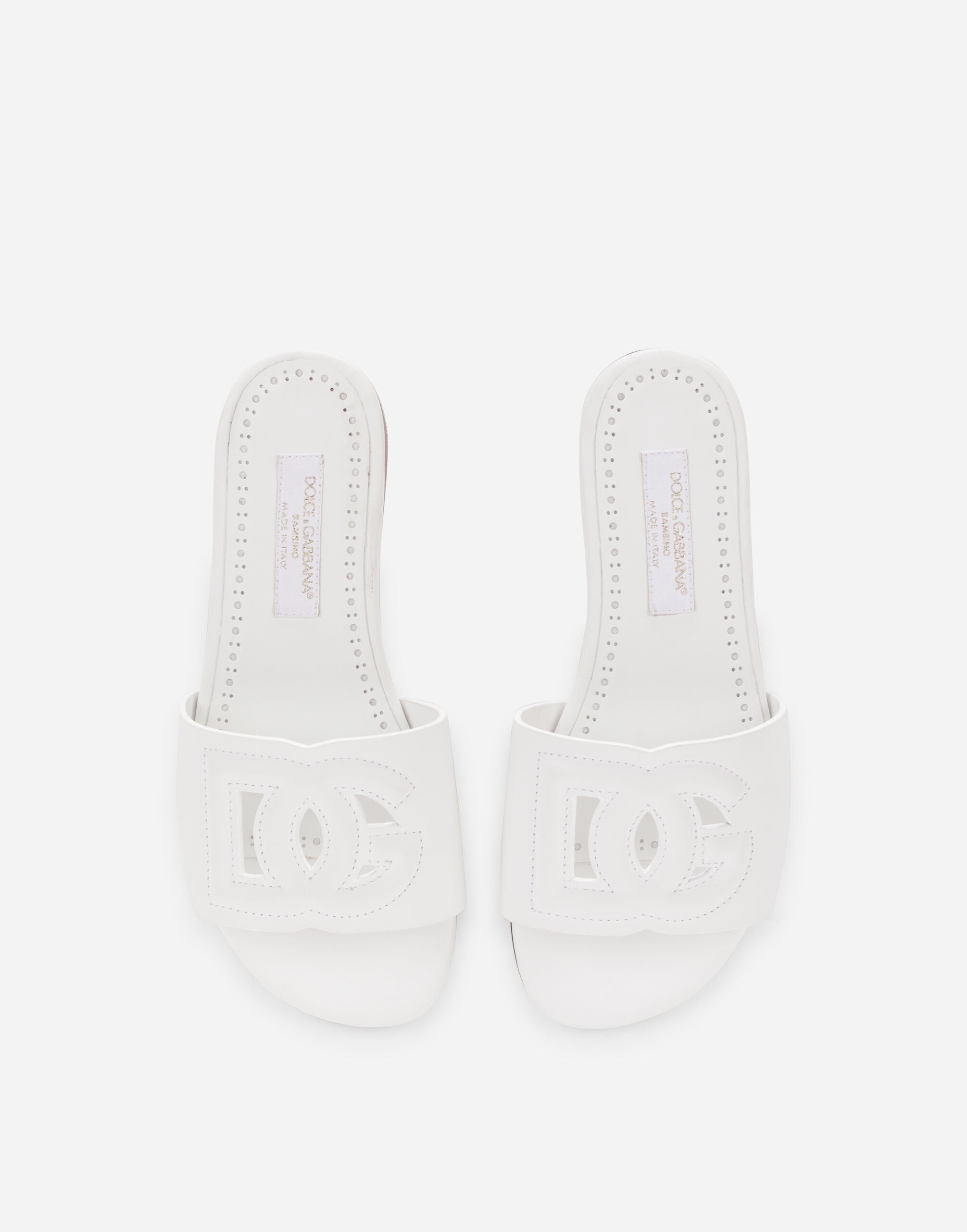 Dolce & Gabbana White Leather Slide With Dg Logo In White