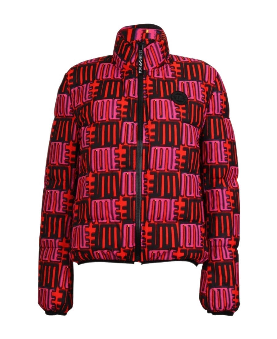 Kenzo Short Style Down Jacket With Printed Standing Collar In Red