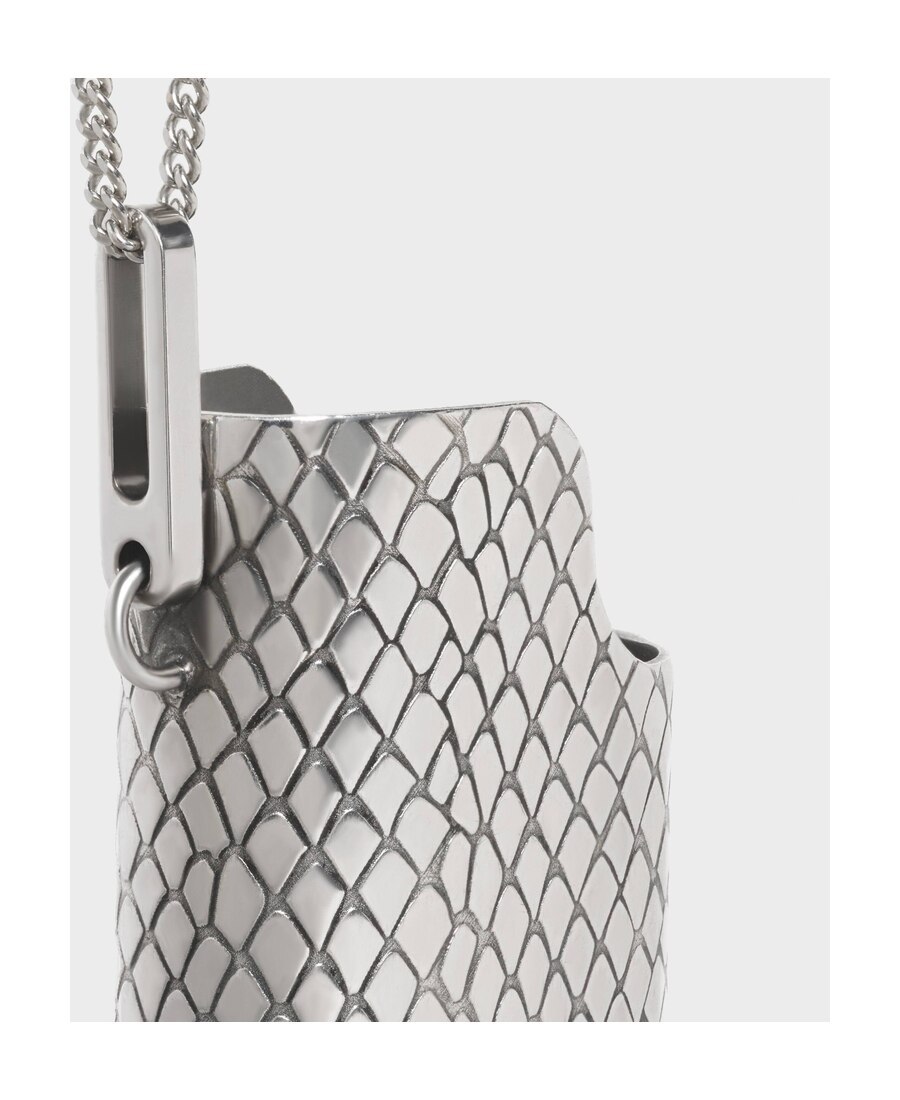 Celine Vintage Lighter Leather Cover Python Printed Necklace In White