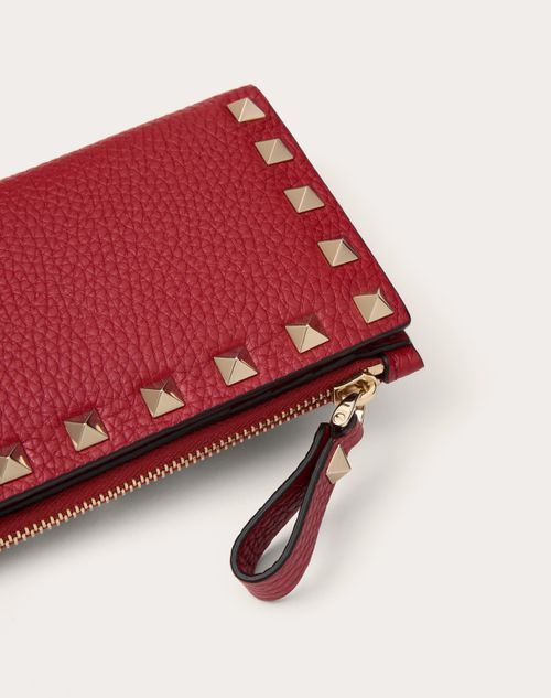 Valentino Rockstud Leather Wallet In Red