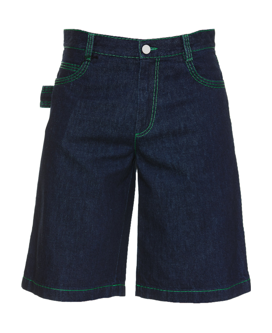 Bottega Veneta Flared Contrast-stitch Denim Shorts In Black