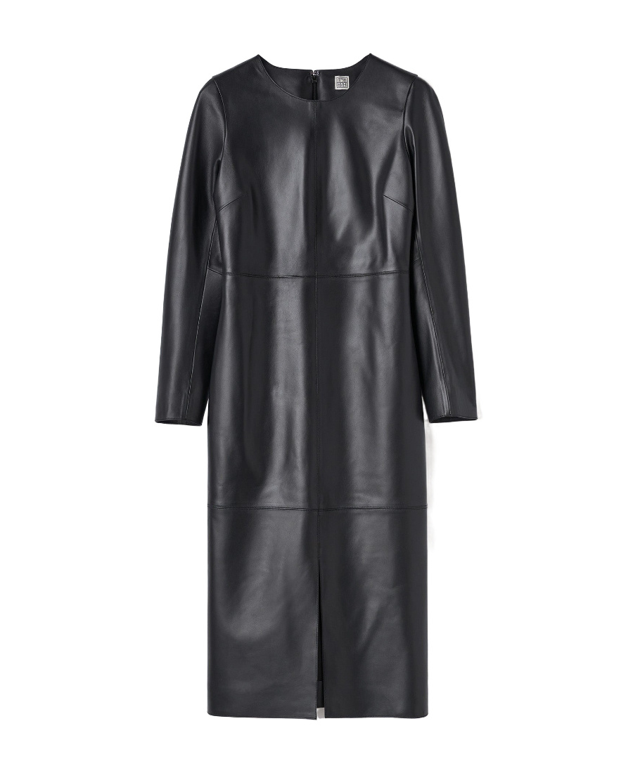 Totême Panelled Leather Midi Dress In Black