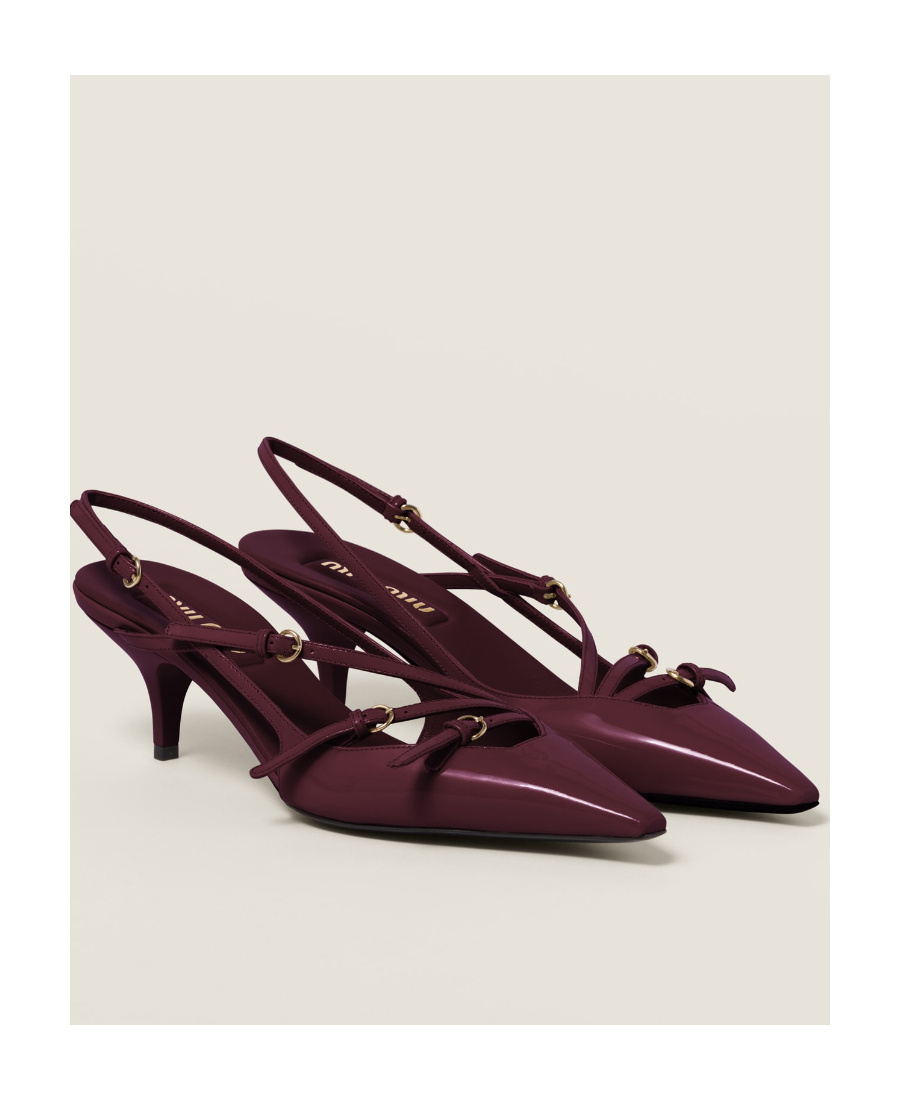 Miu Miu Patent Leather Slingbacks With Buckles In Red