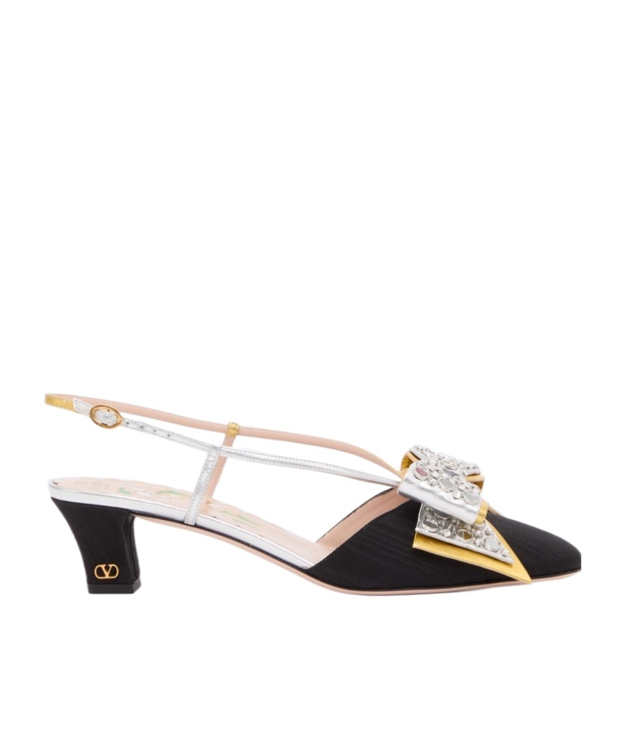 Valentino Slingback Decollete Bowow In Moire Tissue In White