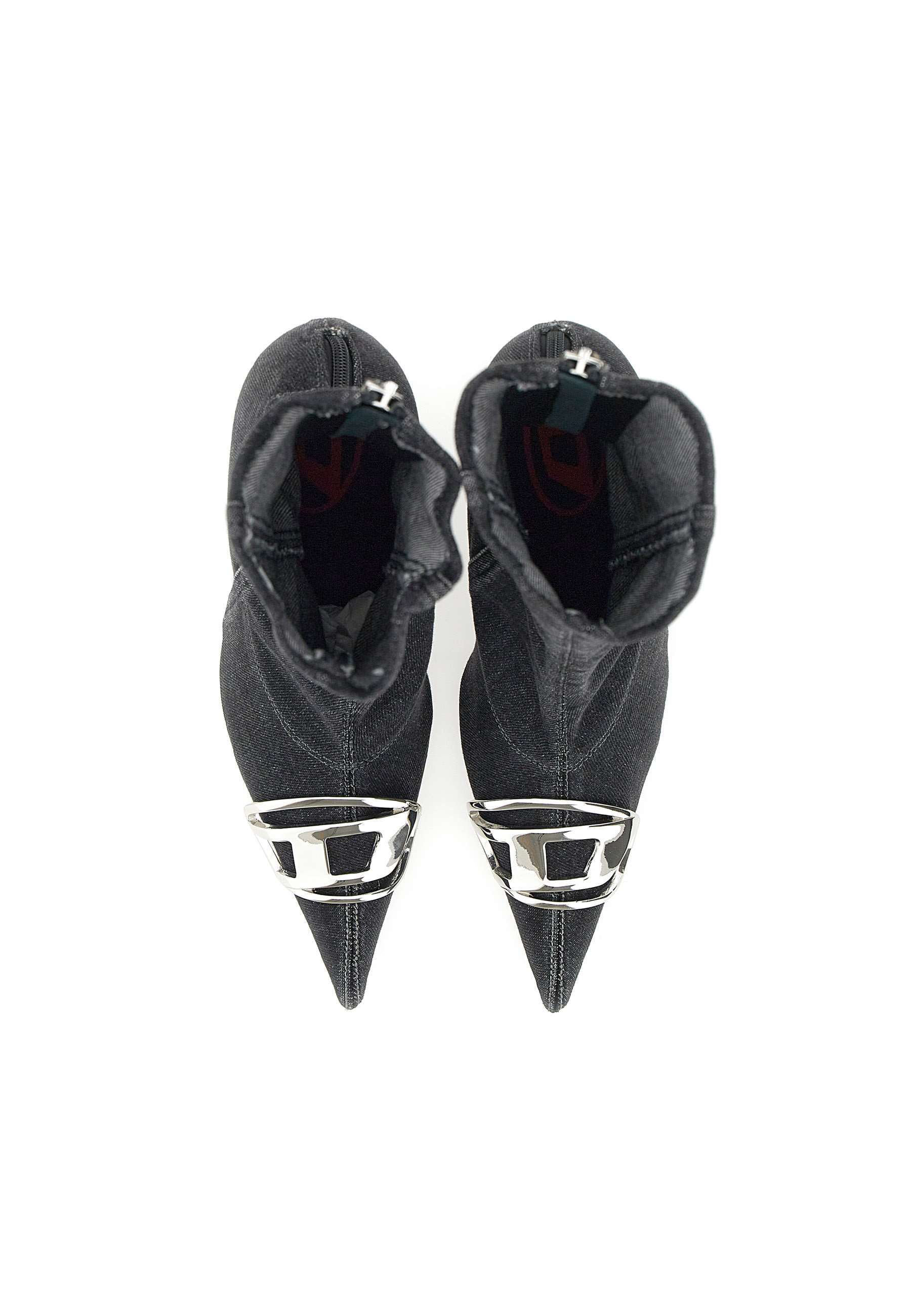 Diesel Denim Ankle Boots With Frontal Oval-d Logo In Black