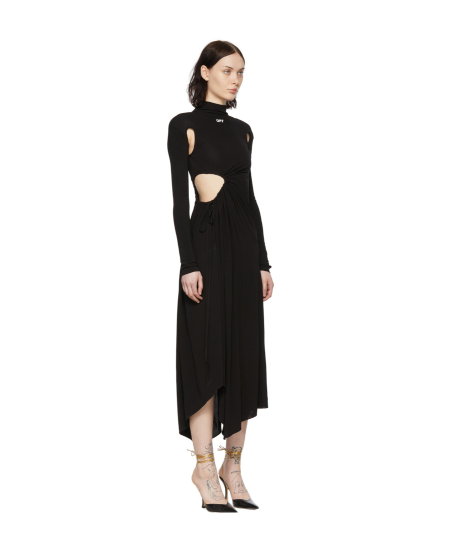 Off-white Black Cut-out Midi Dress In Black