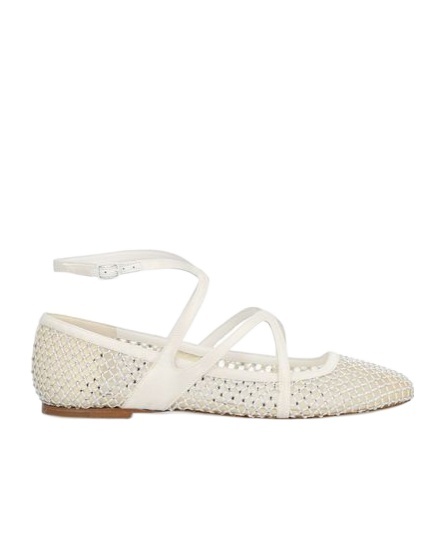 Jimmy Choo Mesh Astoria Ballerinas Ankle Strap In White