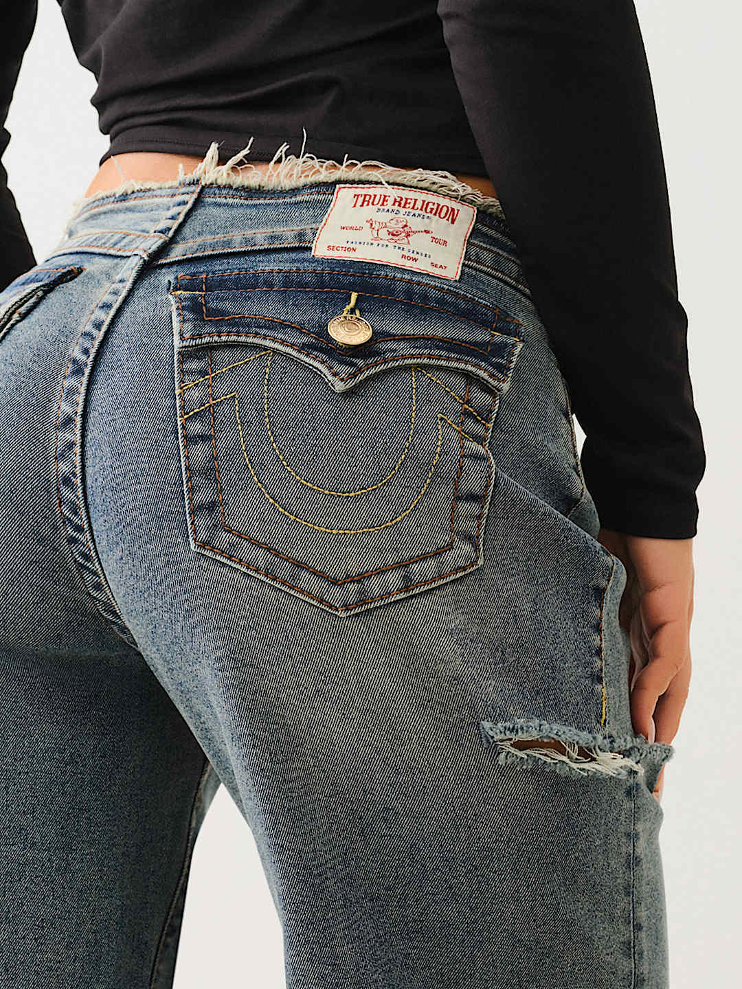 TRUE RELIGION BOBBI FRAYED LOW RISE BAGGY JEAN