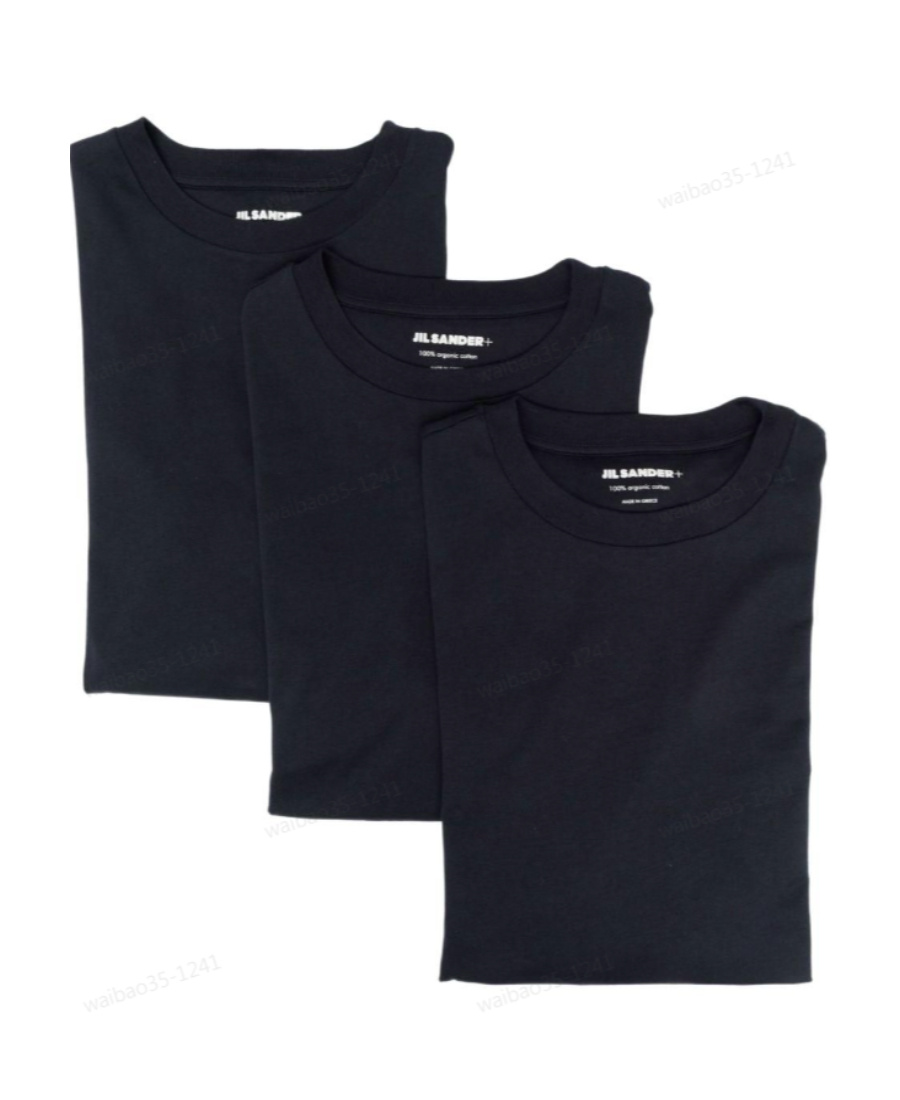 Jil Sander Tree-pack Of Crew Neck T-shirts With Applique In Black