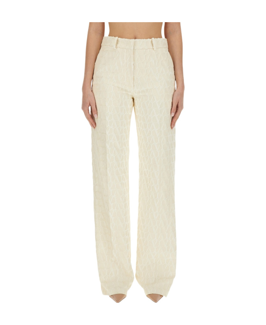 Valentino Toile Iconographe Flocked Tailored Trousers In White