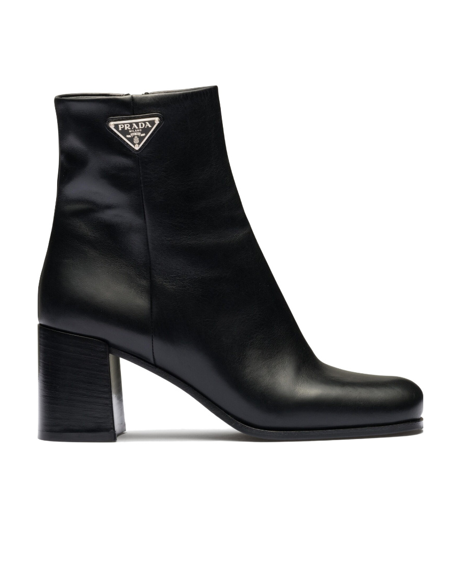 Prada Black Leather Booties For Women In Black
